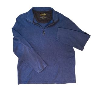 Men's Tasso Elba 1/4 Zip Supima Navy Blue Faux Suede Pullover Sweater Size XL